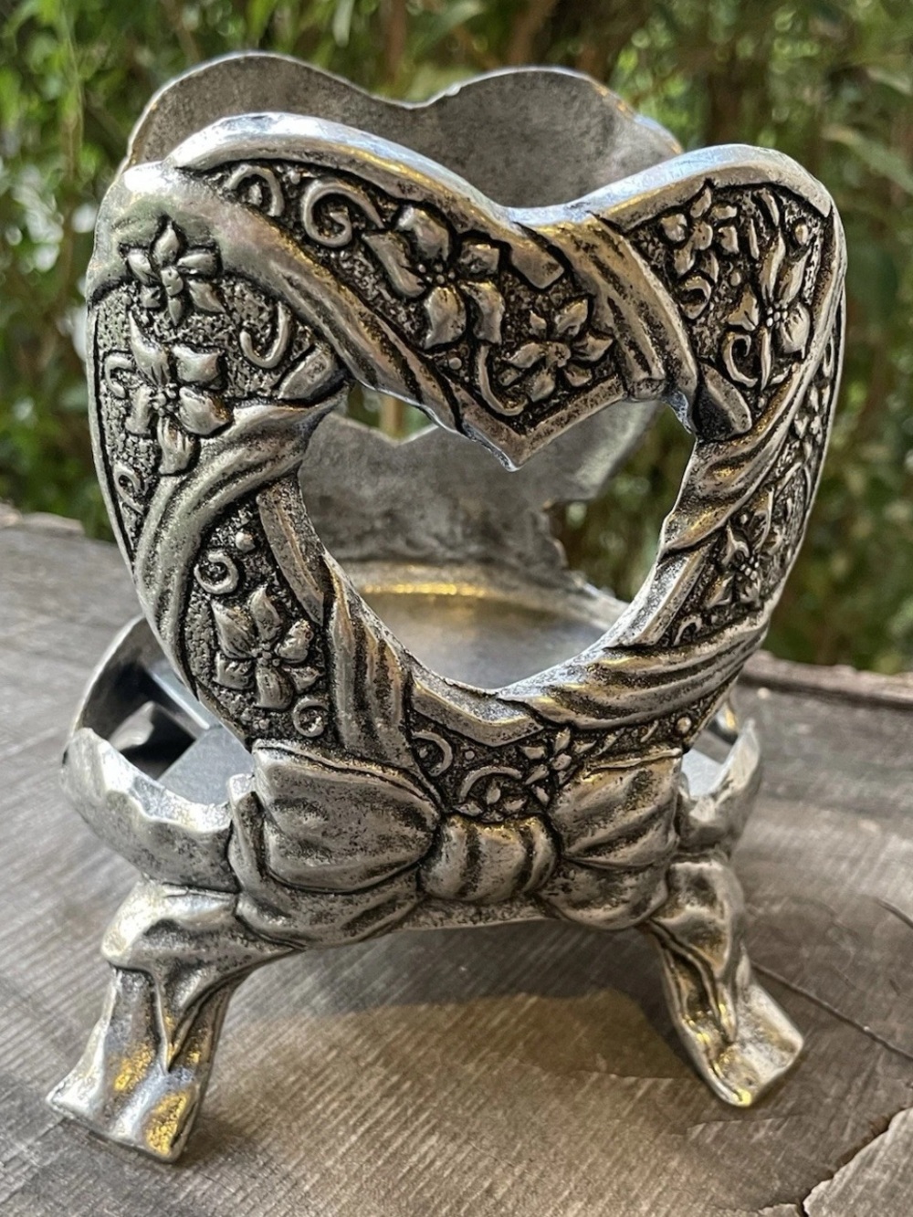VTG 1996 Yankee Candle CARSON large jar pewter candle holder heart design
